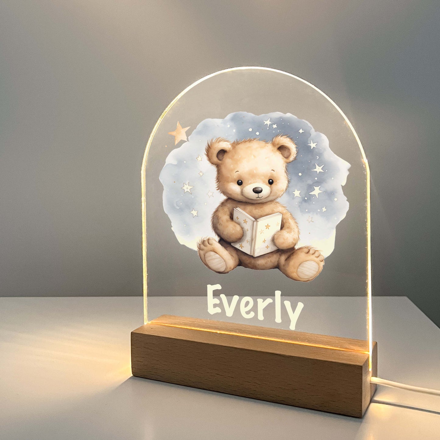 Personalized Teddy Bear Bedtime Book Story Night LED Lamp For Kids Room Baby Nursery Gift, Girls Boys Night Light, Bedroom Decor