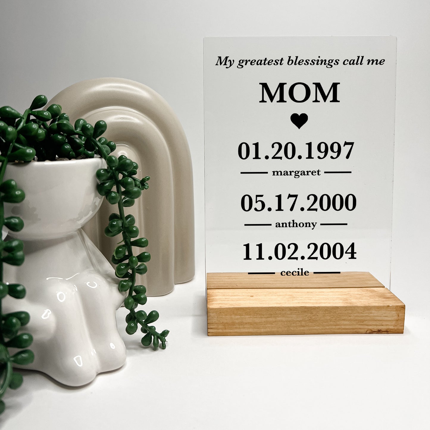 Custom Wood Stand Frame Personalized Gifts for Her, Dates, My Greatest Blessings Call Me Mom, Mommy Best Mother Day Gift With Children's Name & DOB