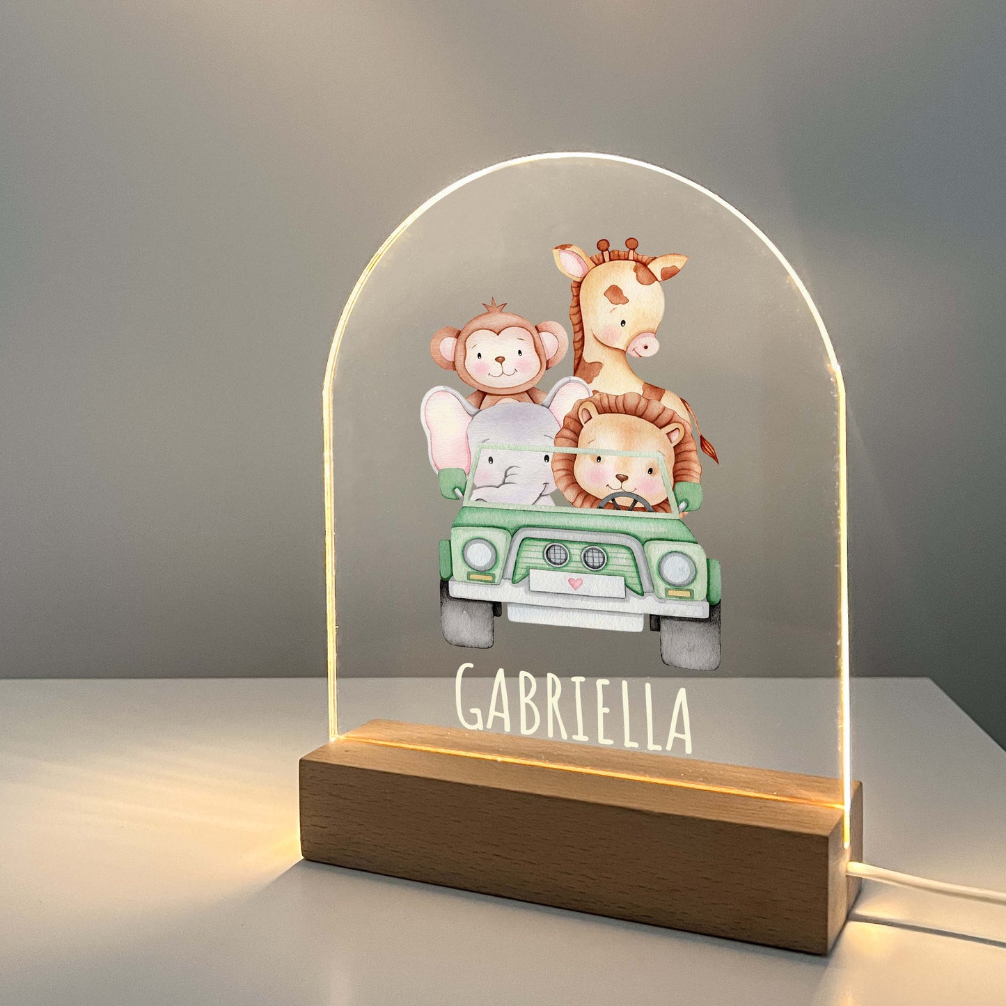 Personalized Cute Baby Safari Night LED Lamp For Kids Room, Cute Baby Gift, Custom Girls Boys Night Light, Nursery Decor, Night Light Gift