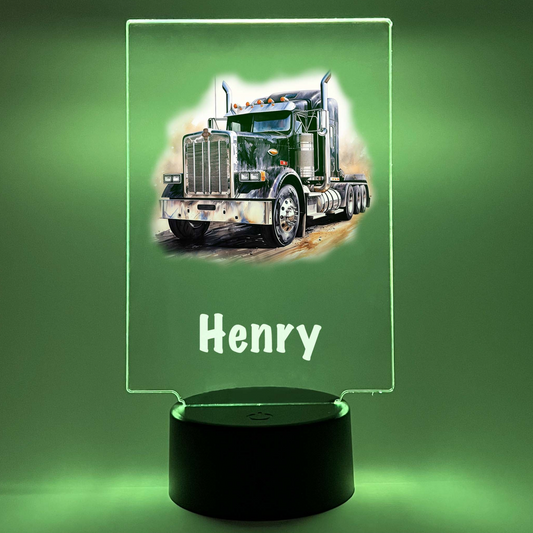 Free Personalized 16 Colors Changing LED Night Light Up Table Lamp Boys Room Decor Semi Truck Tractor Trailer 18 Wheeler, Trucker's Best Gift