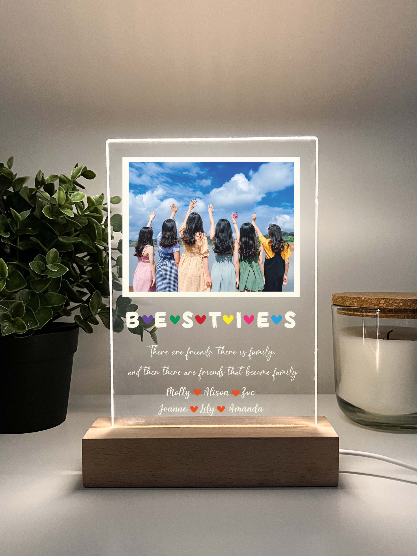 Custom Photo Picture Personalized LED Night Light Up with Wooden Base, Best Friends,  Besties Photo Gifts, Photo Gifts, Family,  Birthday Gift for Friend