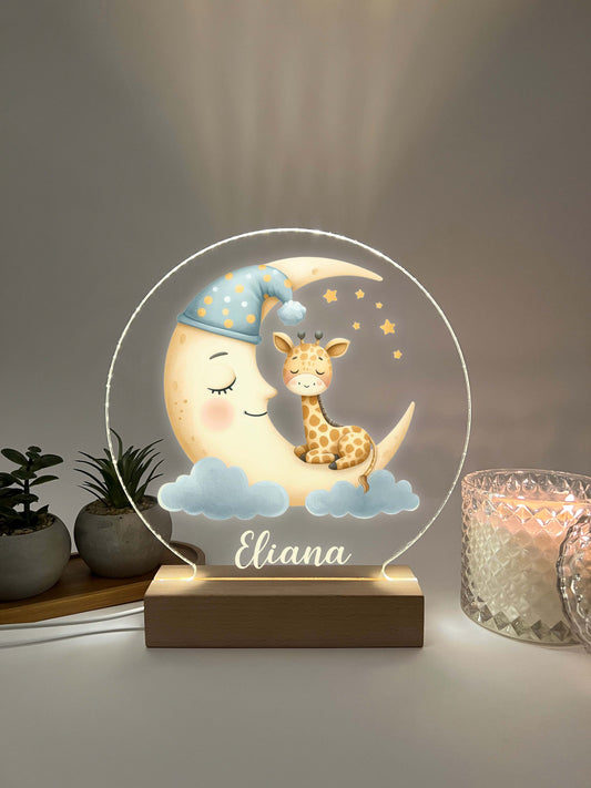 Personalized Cute Baby Giraffe and Moon Night LED Lamp For Kids Room, Cute Baby Gift, Custom Girls Boys Night Light, Nursery Decor, Night Light Gift,