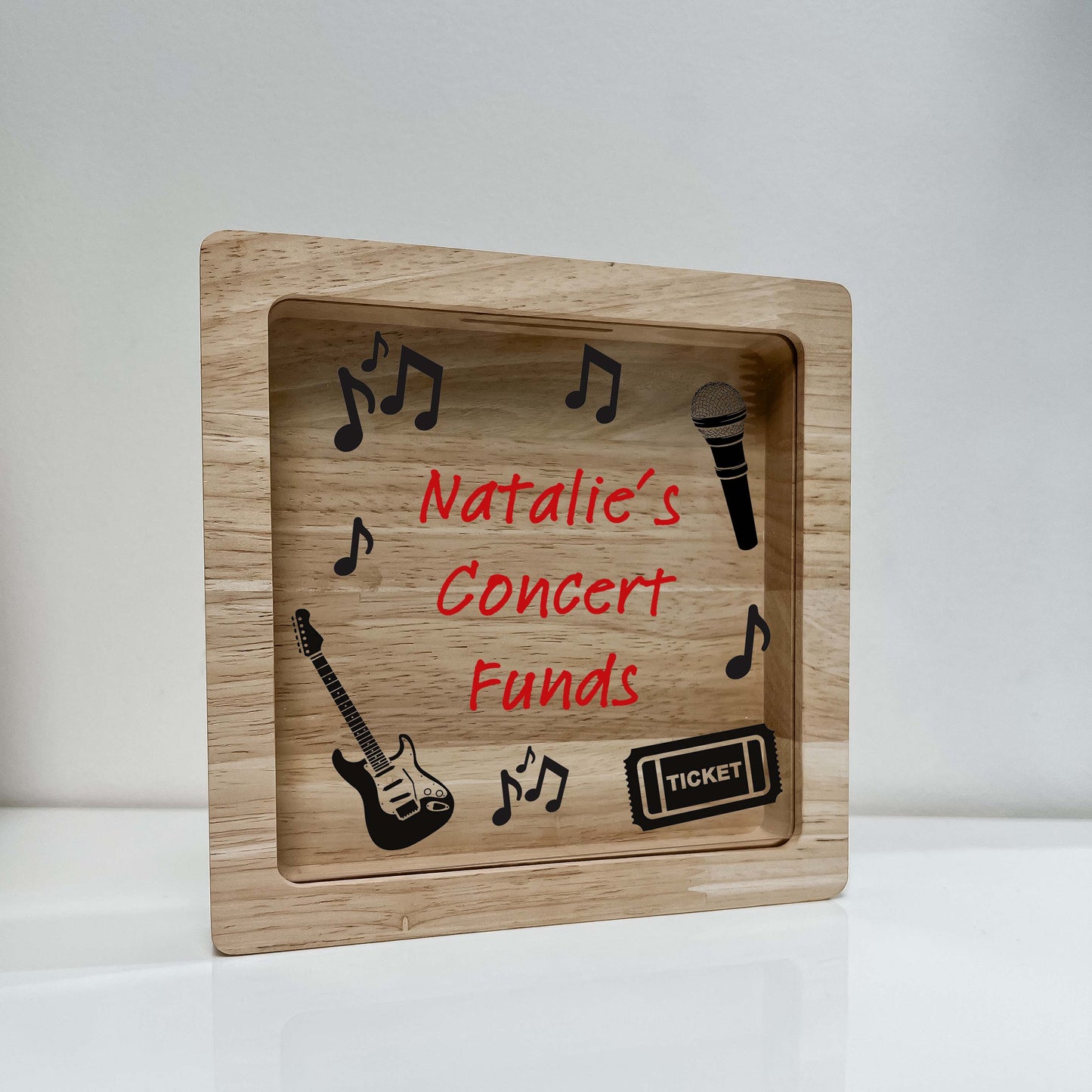 Concert Bank Shadow Box Personalized Adventure Memory Wooden Keepsake Bank Custom Musical Entertainment Fund Ticket Frame Collection Gift