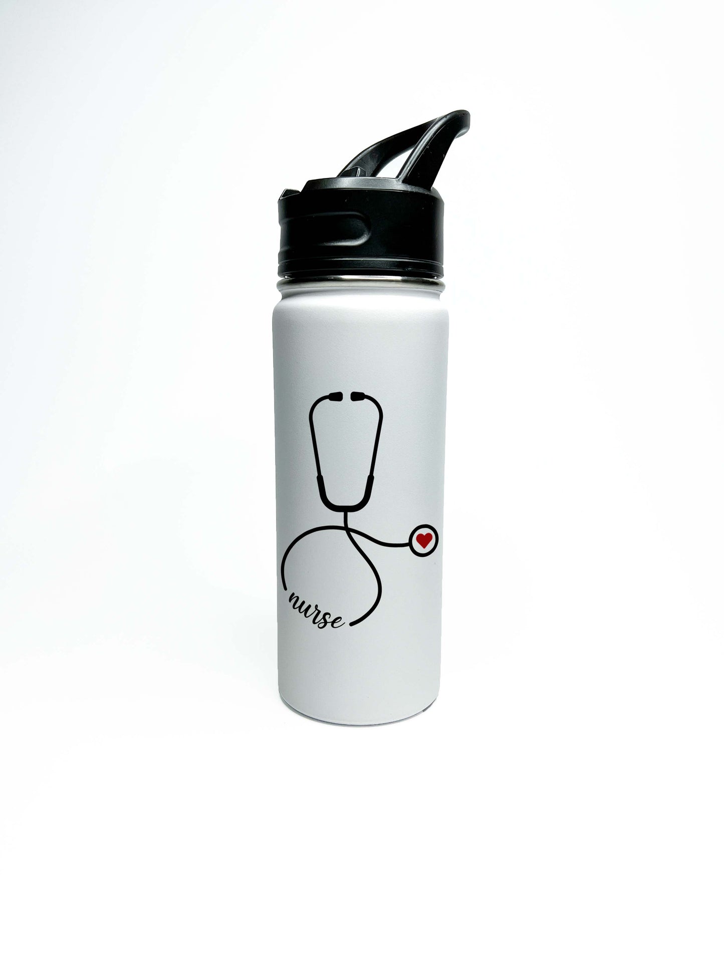 Doctor or Nurse Sports Water Bottle 18/32 oz Stainless Steel Insulated Flasks, Custom Water Bottle, Name Bottle, Stethoscope Keeps Cold 24 Hrs