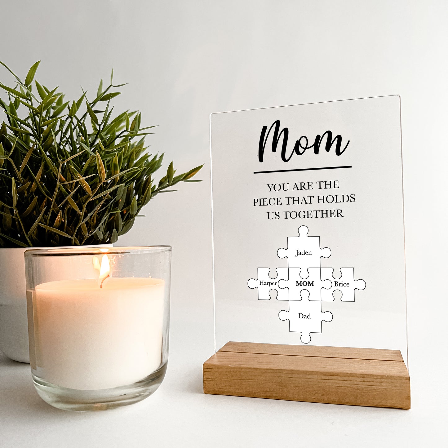 Personalized Custom Wood Stand  Gifts For Mom Puzzle Piece You are the piece that holds us together & Children's Name