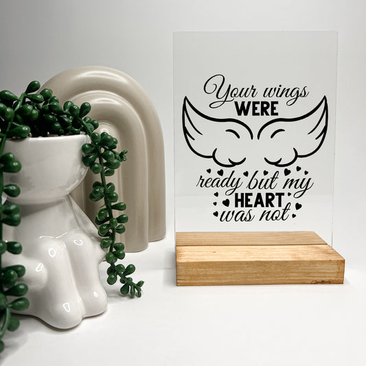 In memory Wood Stand Plaque In Loving Memory RIP Forever Present in Our Hearts Condolence Remembrance Loss Sympathy Memorial Gift, Wings/ Angel