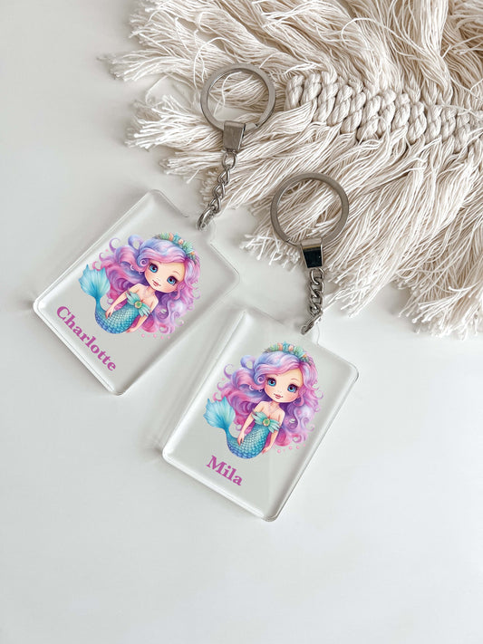 Mermaid Under the Sea Keychain Personalized Free With Your Name, Key Chain Ring Keychains Family Kids Friends, Luggage Tag, Backpack, Gift