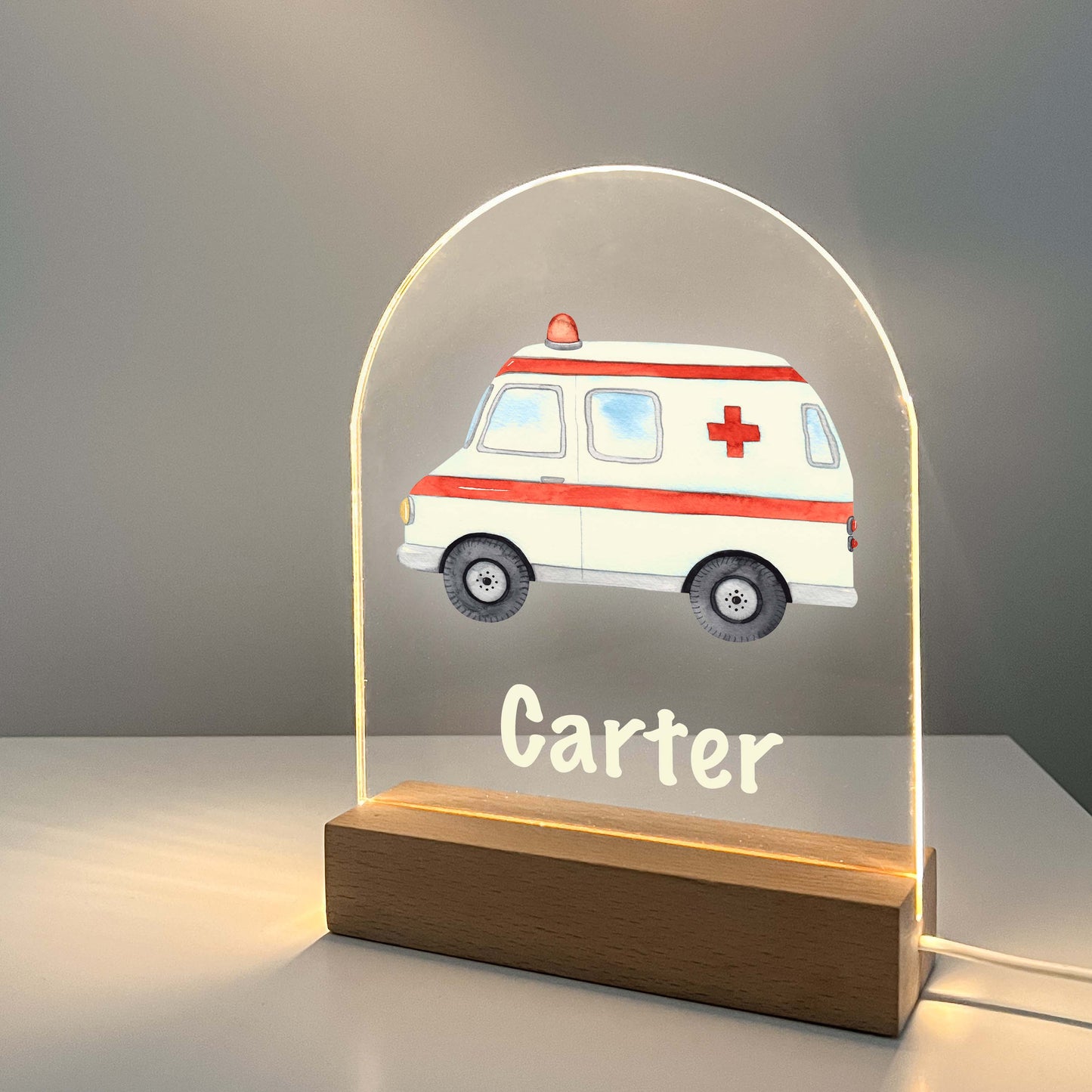 Personalized FREE Custom Ambulance Emergency Services Truck Night Light Up LED Lamp Kids Room, Nursery Gift, Bedroom Decor, Boys Night Light