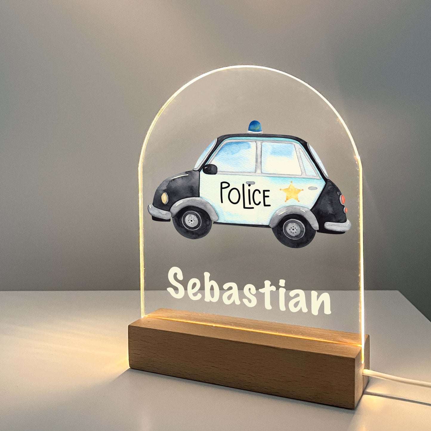 Personalized FREE Custom Police Officer Car Pursuit Vehicle Policeman Night Light Up LED Lamp For Kids Room, Boys Night Light, Bedroom Decor