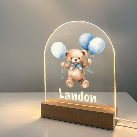 Personalized Cute Baby Bear with Balloons Night LED Lamp For Kids Room, Cute Baby Gift, Custom Girls Boys Night Light, Nursery Decor, Night Light Gift