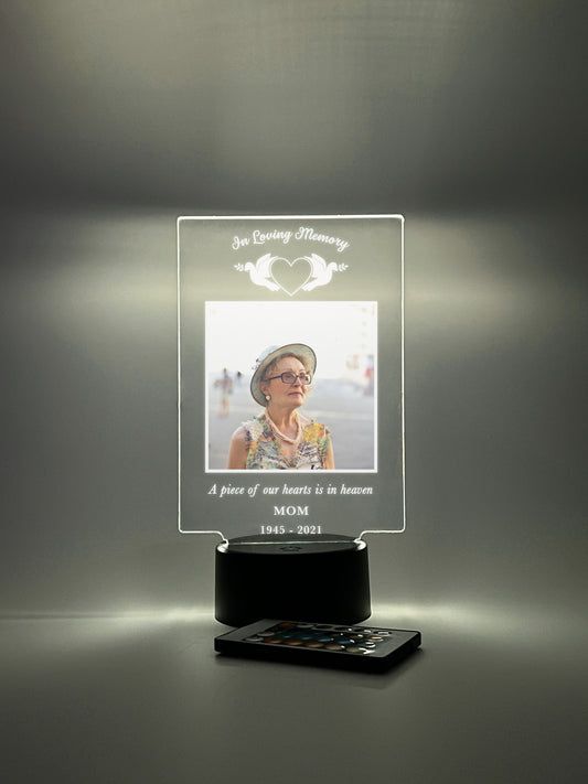 Personalized Unique Sympathy Gifts LED light, 16 COlors For Loss Custom In Loving Memory Loved One Light Up Picture Frame Photo & Text Memorial Plaque Night Lamp