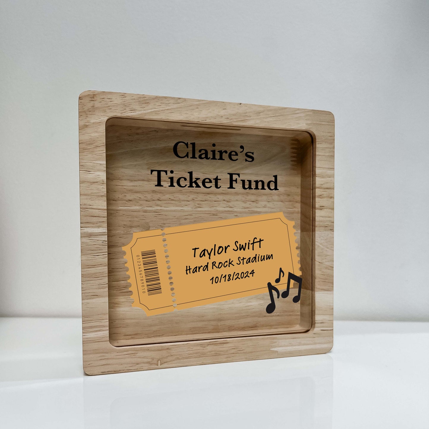 Concert Bank Shadow Box Personalized Adventure Ticket Fund Concert Memory Keepsake Bank Custom Musical Entertainment Frame Collection Gift