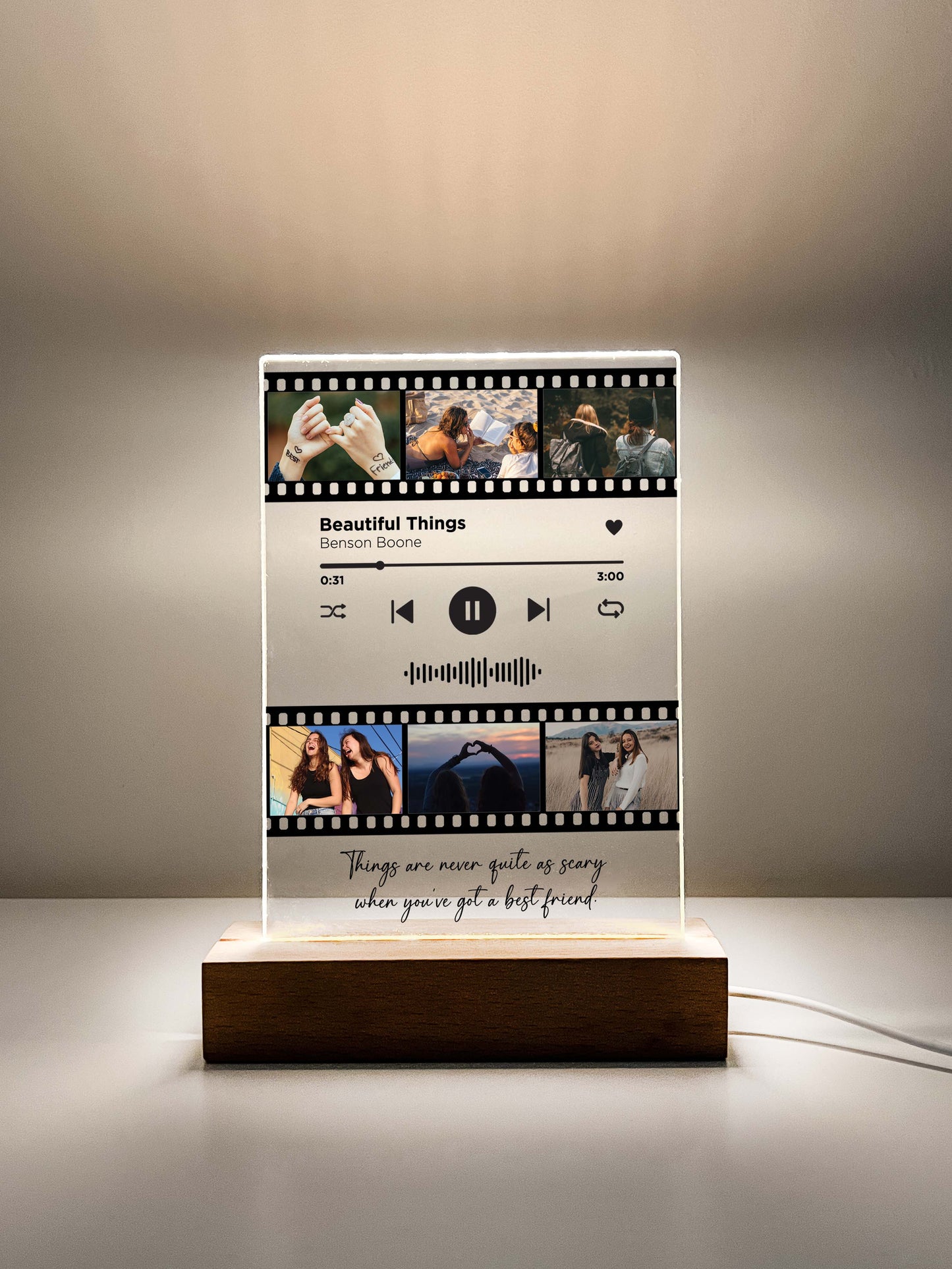 Personalized Song Movie Film Night Light with Photo and Wooden Base , Besties Photo Gifts, Photo Keepsake, Photo Gifts, Personalized Gift for BFF Birthday!