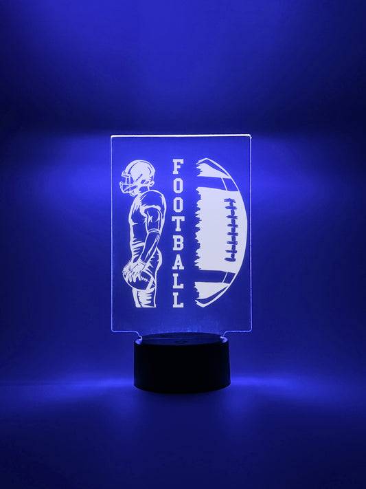 Football Player Personalized LED Night Light Lamp - Custom Gift for Fans, Sports Bedroom, Game Room Decor, Party Enhancer, Remote Included)