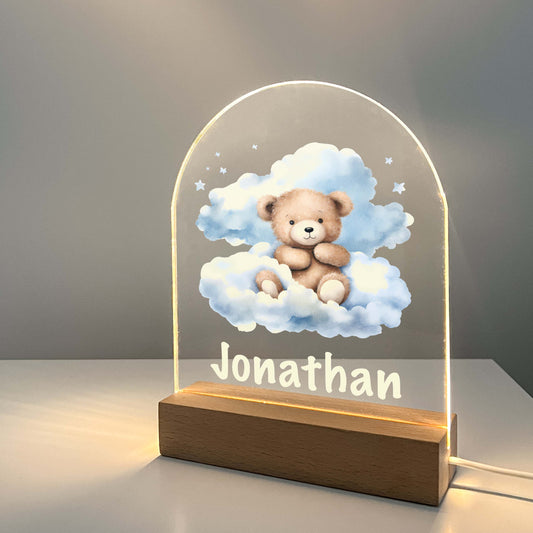 Personalized Cute Baby Bear with Clouds Night LED Lamp For Kids Room, Cute Baby Gift, Custom Girls Boys Night Light, Nursery Decor, Night Light Gift