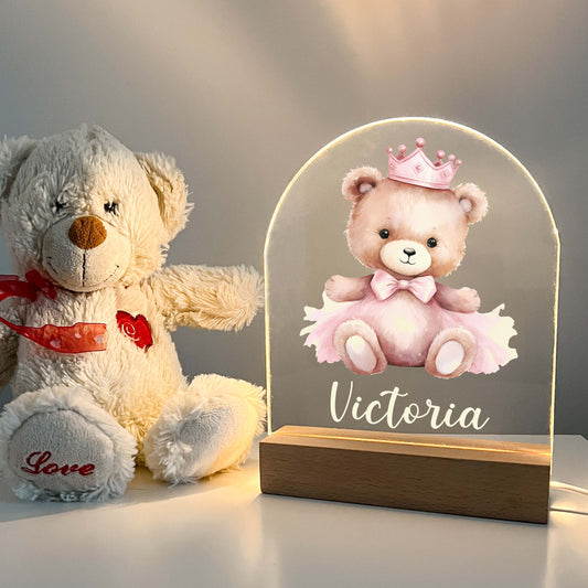 Personalized Cute Baby Bear with Princess Outfit Night LED Lamp For Kids Room, Cute Baby Gift, Custom Girls Boys Night Light, Nursery Decor, Night Light Gift