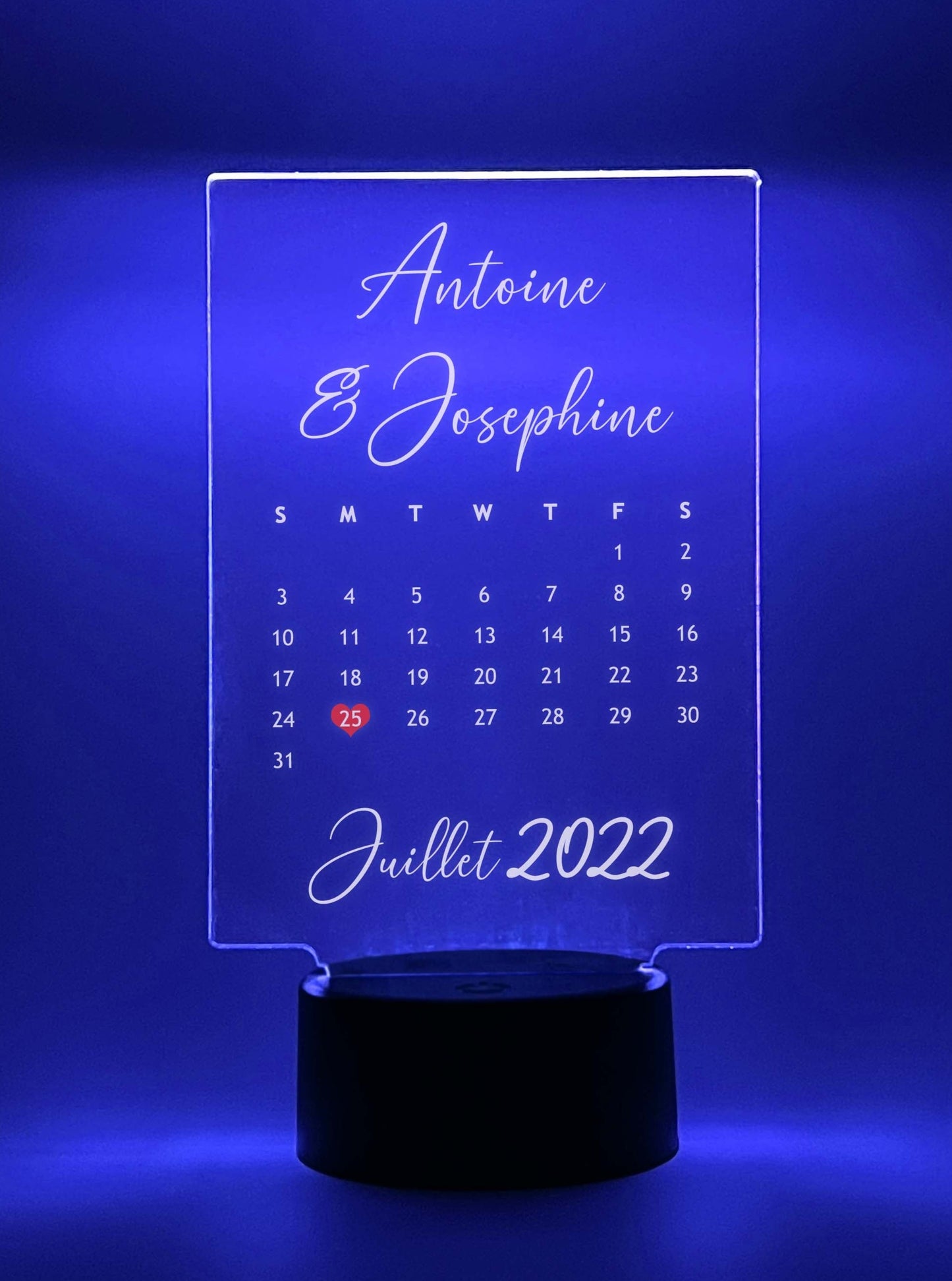 Personalized Anniversary Calendar Night Light LED Light Stand, 16 Colors,  Wedding Couples | Date, Month |Memories |Gifts