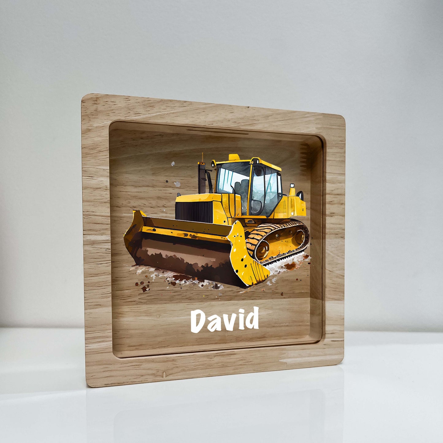 Personalized Savings Piggy Bank Dozer Custom Name Money Box Construction Truck Bulldozer Builder Heavy Equipment Themed Toddler Boys Gift