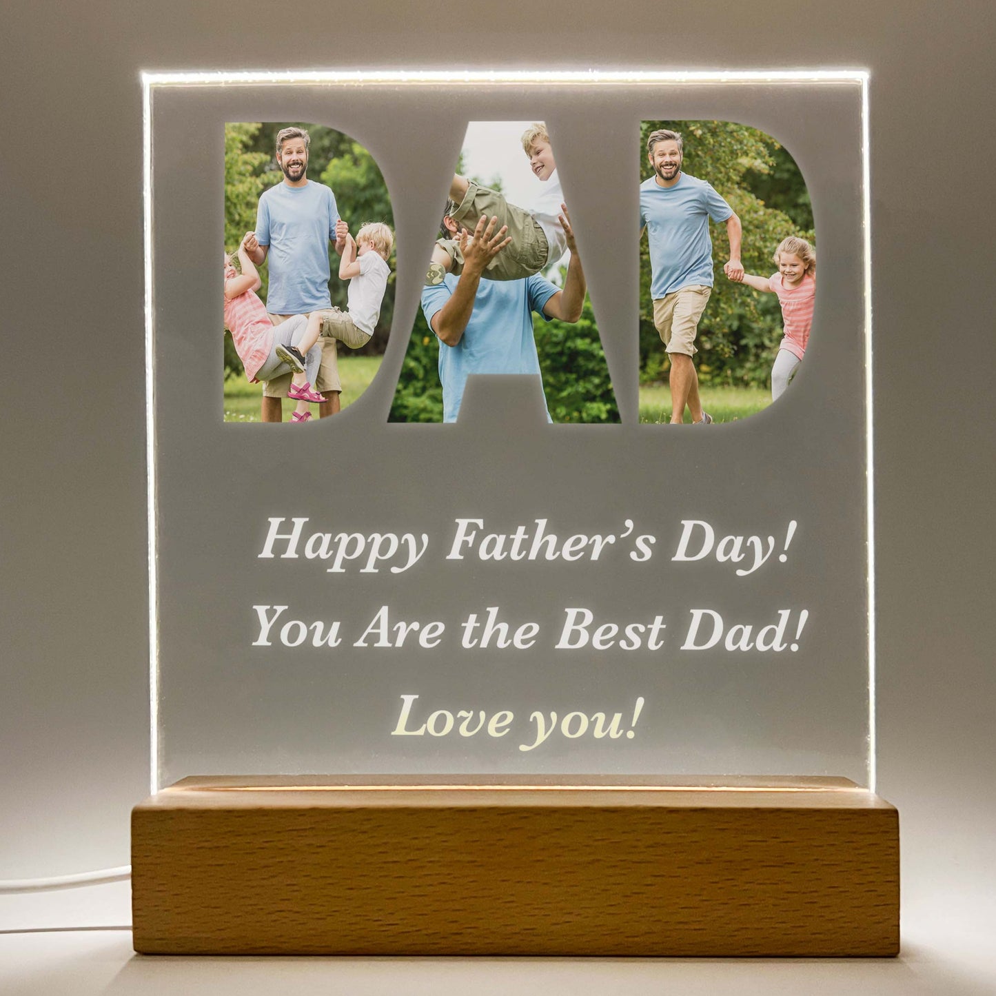 Personalized Happy Father's Day Gift, LED lamp with Wooden Stand, Custom Picture Frame, Father Daughter Photo Gift, Fathers Day Gift From Daughter, Gift For Dad, LED Light Up