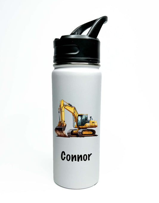 Excavator Construction Truck Sports Water Bottle 18/32 oz Stainless Steel Insulated Flasks Personalized Custom Water Bottle Keeps Cold 24Hrs