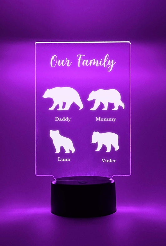 Family Bears LED Night Light Up Table Lamp, 16 Colors, Gift for Parents & Grandparents, Family Keepsake Gift, Family Christmas Gifts