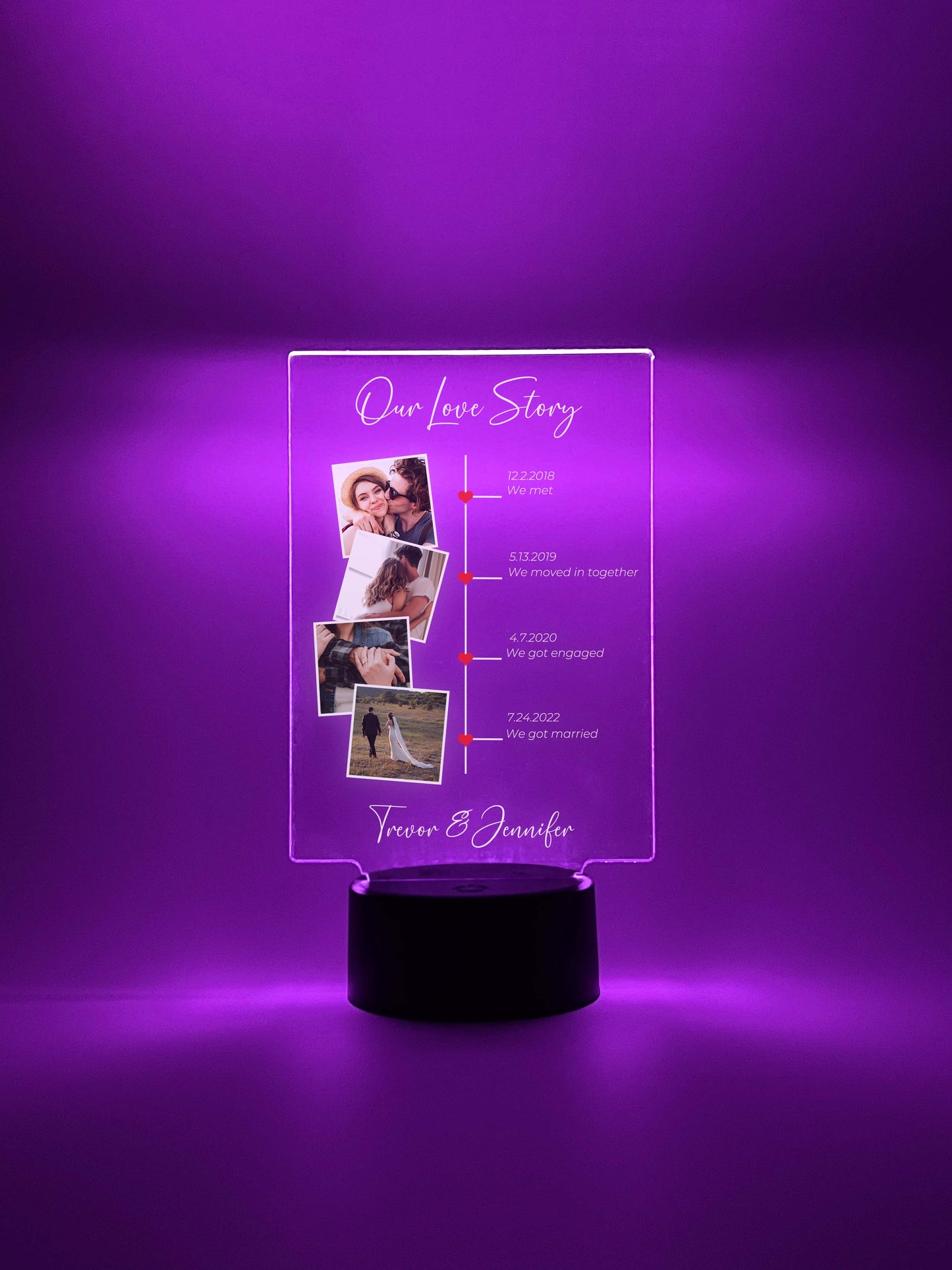 Our Love Story Personalized Photo Stand Light LED Lamp, 16 Colors