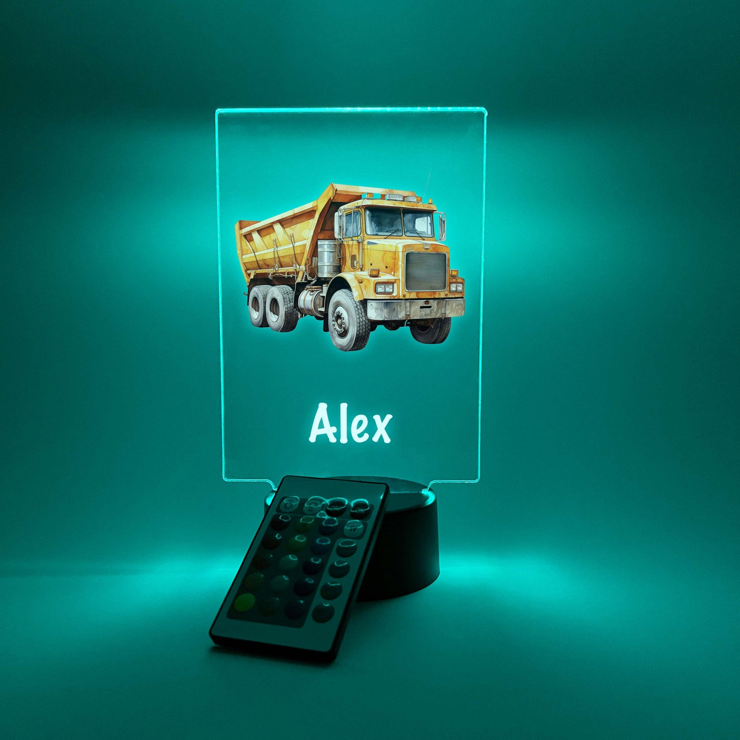 Free Personalized LED Stand Night Light Up Table Lamp Boys Room Decor, Construction, Dump Truck Dumping Trailer, Heavy Duty Equipment Gift