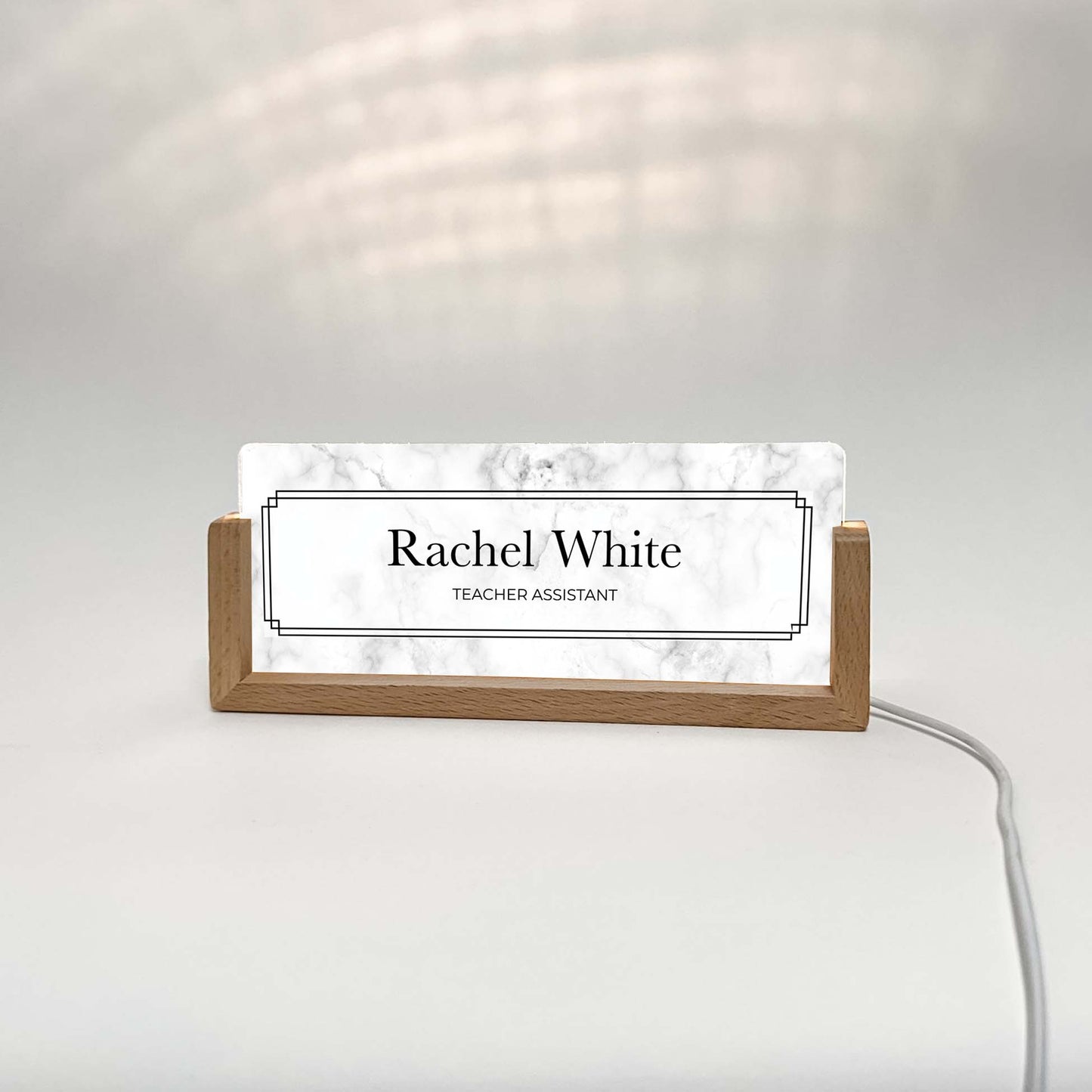 Personalized Marble Desk Name Plate With Wooden Base, Lighted LED Light Nameplate, Desk Accessories, Office Gifts for Boss Coworkers, New Job Gifts