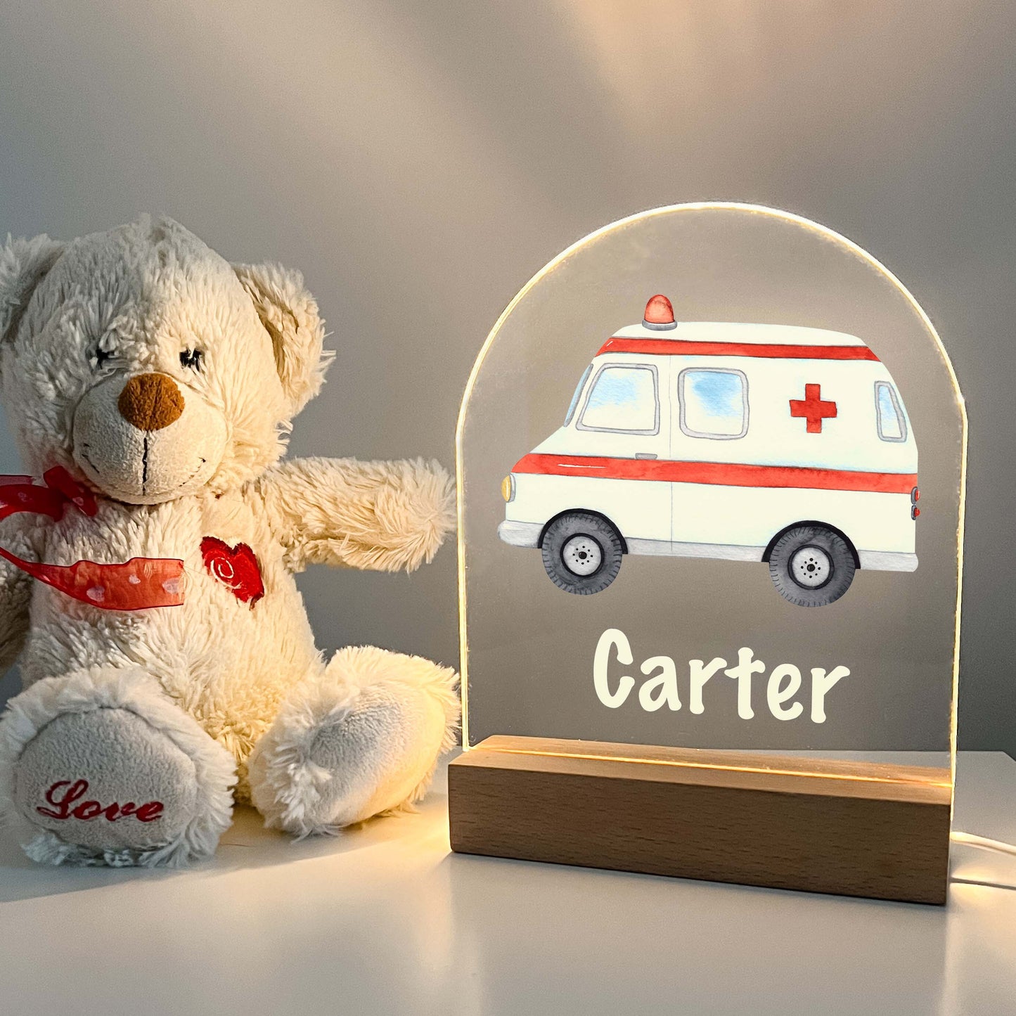 Personalized FREE Custom Ambulance Emergency Services Truck Night Light Up LED Lamp Kids Room, Nursery Gift, Bedroom Decor, Boys Night Light