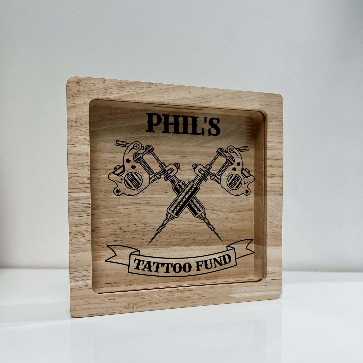 Tattoo Artist Shop Body Art Ink Studio Bank Shadow Box Personalized Adventure Memory Wooden Keepsake Bank Custom Fund Frame Collection Gift