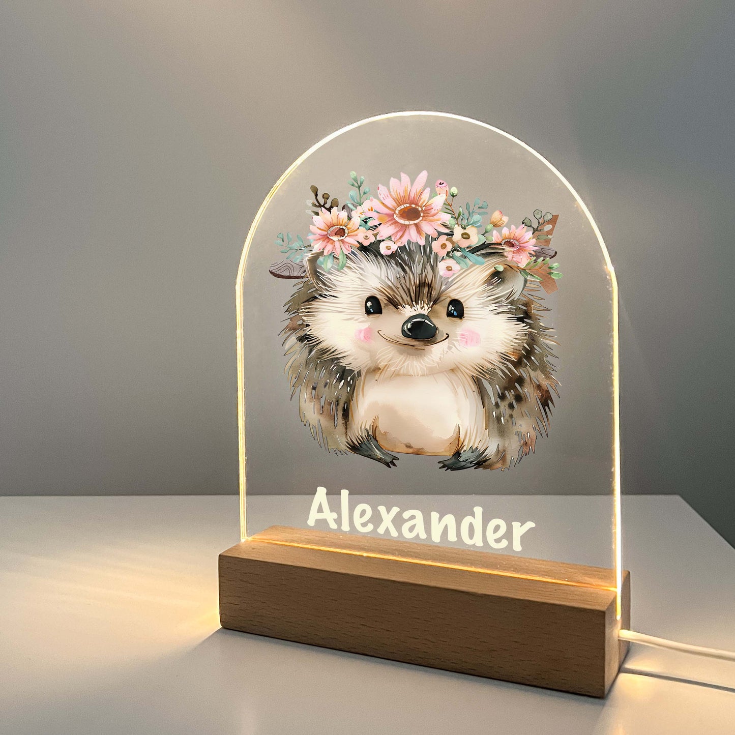 Hedgehog LED lamp with Wooden Base, Animal Lamp, Friends Night LED Lamp For Kids Room, Baby Gift, Girls Boys Night Light, Bedroom Decor, Night Light Gift