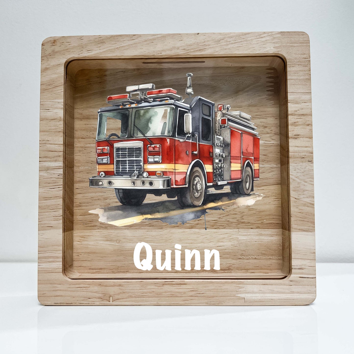 Personalized Savings Piggy Bank Fire Engine Truck Boys Custom Name Money Box Firefighter Room | Fire truck decor for boys | Fire truck gifts