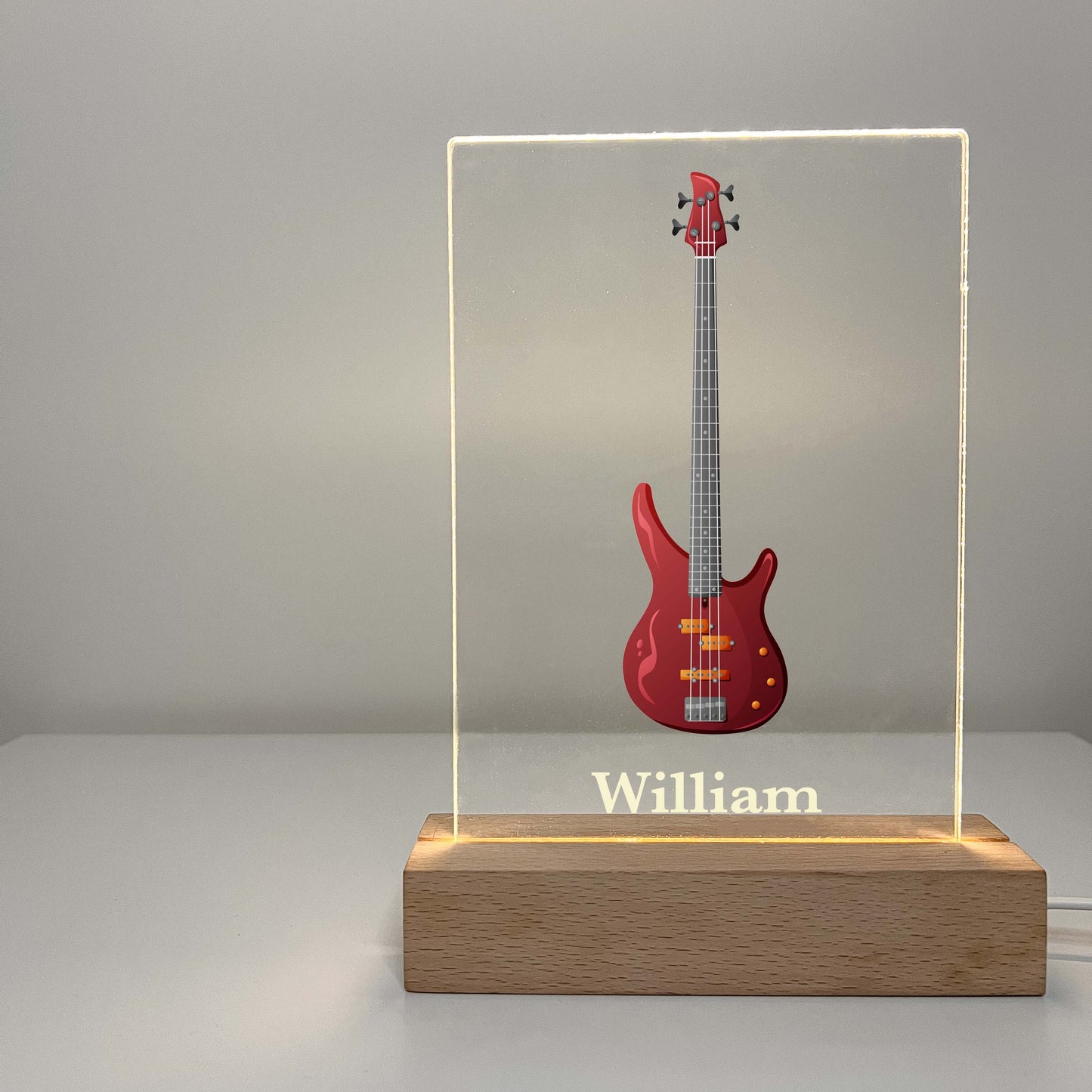 Custom Base Guitar LED Night Light Desk Table Lamp with Wooden Stand Gift for Musicians, Personalized Base Guitar Lamp, Gift for Guitarist, Personalized Free