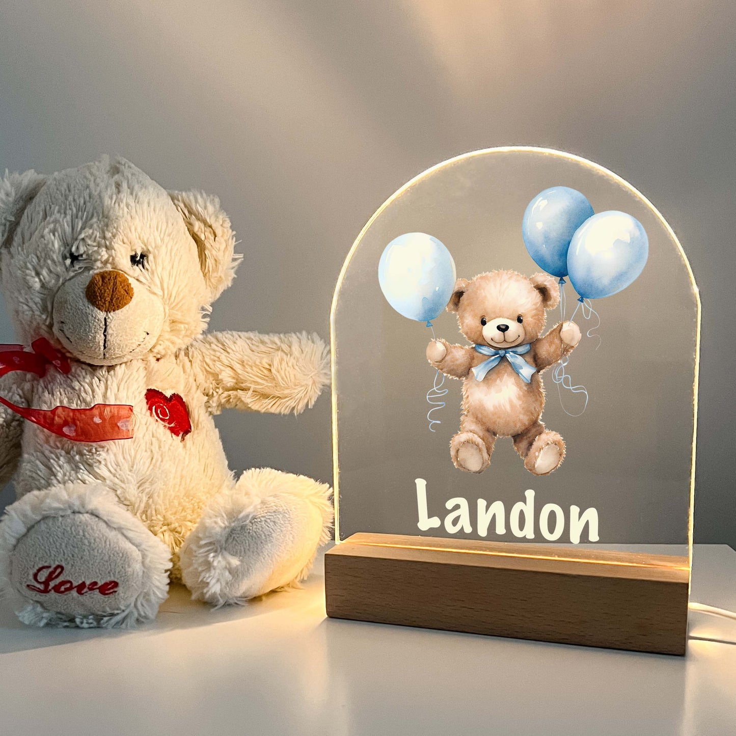 Personalized Cute Baby Bear with Balloons Night LED Lamp For Kids Room, Cute Baby Gift, Custom Girls Boys Night Light, Nursery Decor, Night Light Gift