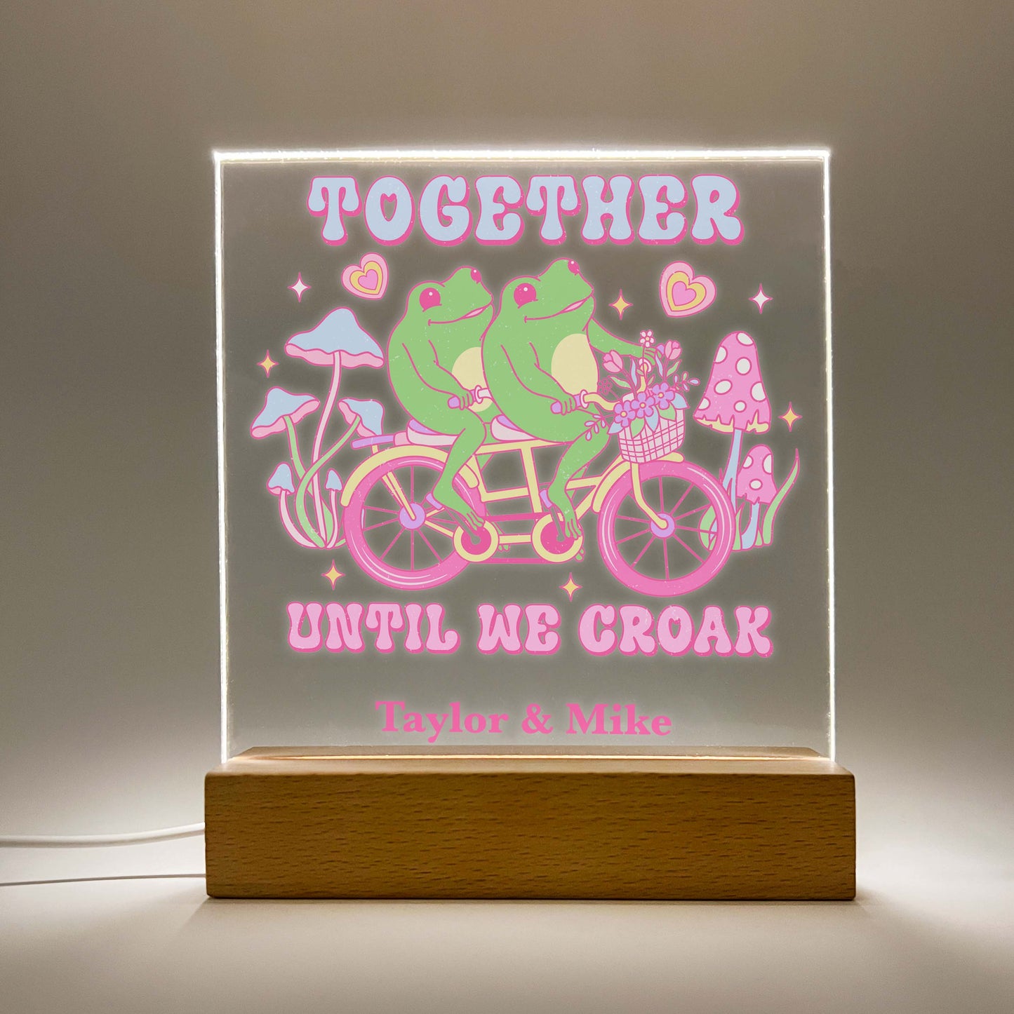 Personalized Love Together Frogs Wood Desk Stand Light Up LED Lamp,  Heart Valentines Gift,  Couples gift, Gift for Her, Anniversary Gift