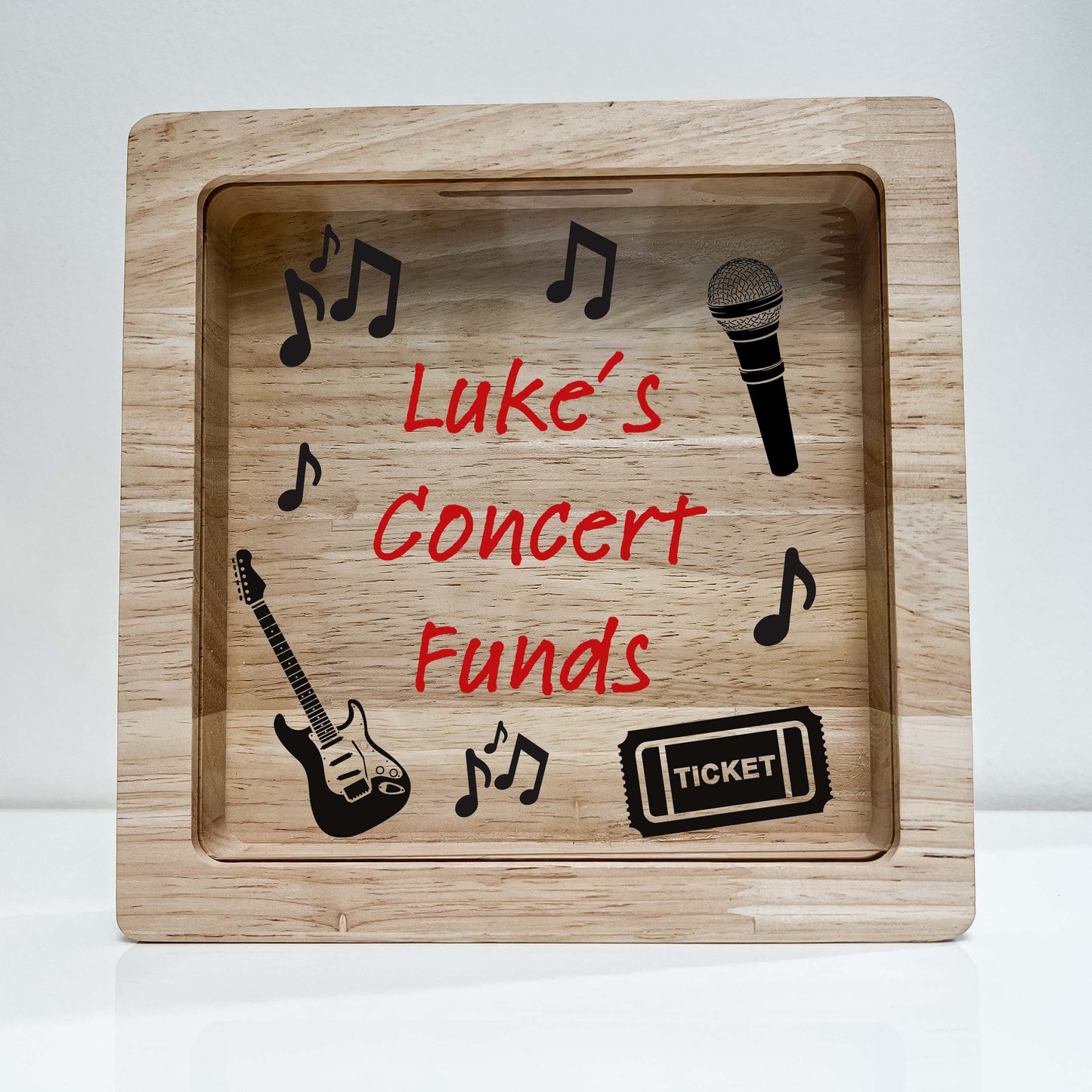 Concert Bank Shadow Box Personalized Adventure Memory Wooden Keepsake Bank Custom Musical Entertainment Fund Ticket Frame Collection Gift