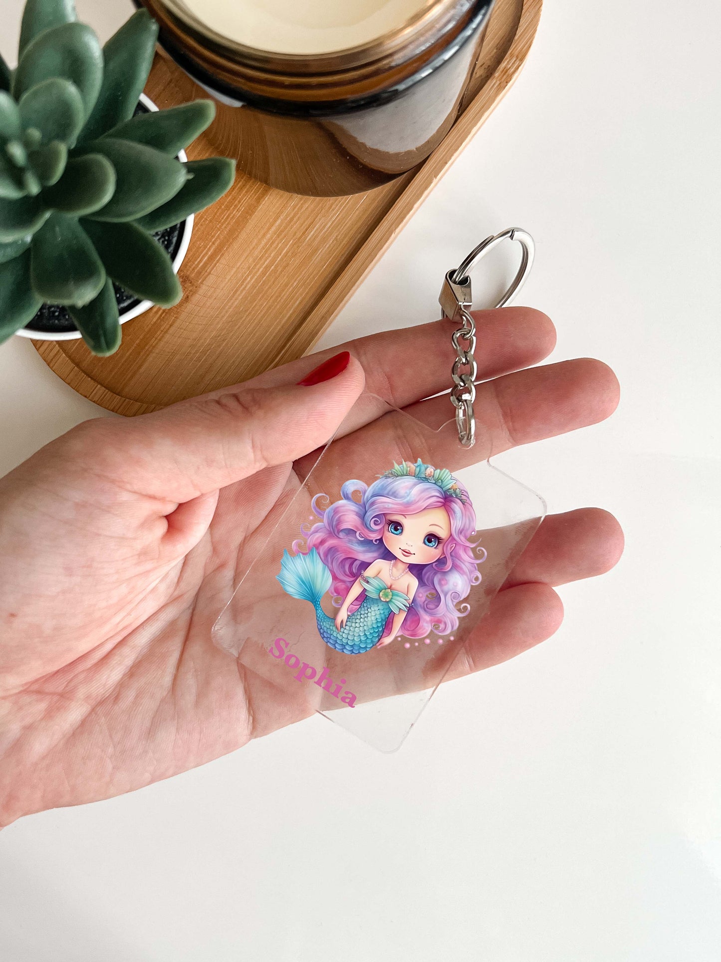 Mermaid Under the Sea Keychain Personalized Free With Your Name, Key Chain Ring Keychains Family Kids Friends, Luggage Tag, Backpack, Gift