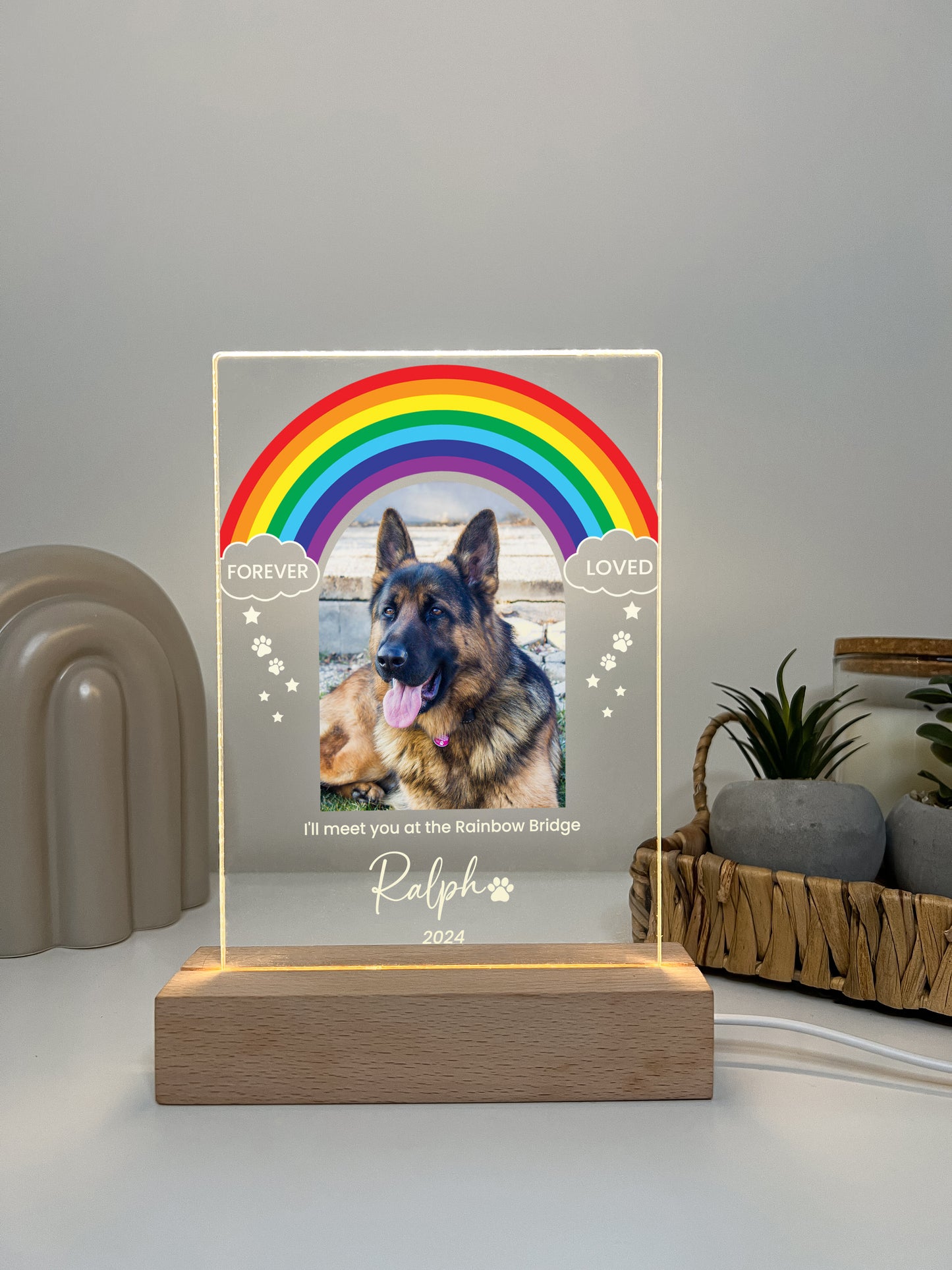 Pet Memorial Night Light with Wooden Base, Custom Pet Plaque, Pet Night Light, Custom Pet Photo, Pet Memorial Frame, Gifts for Pets, Cat Dog Loss Gift