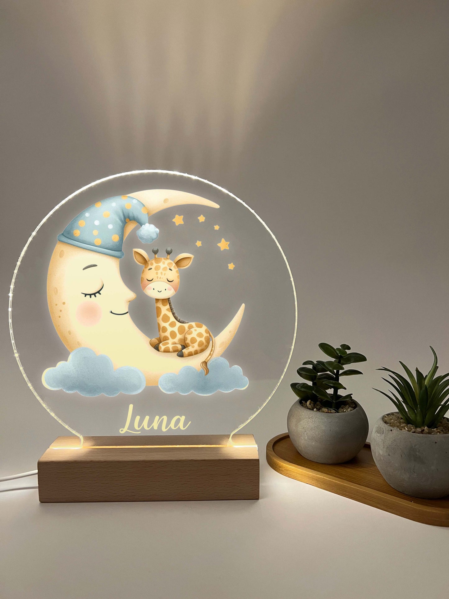 Personalized Cute Baby Giraffe and Moon Night LED Lamp For Kids Room, Cute Baby Gift, Custom Girls Boys Night Light, Nursery Decor, Night Light Gift,