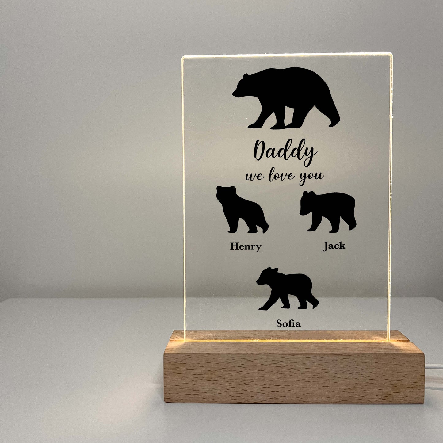 Family Bears LED Night Light Up Table Lamp with Wooden Desk, Gift for Parents & Grandparents, Family Keepsake Gift, Family Christmas Gifts