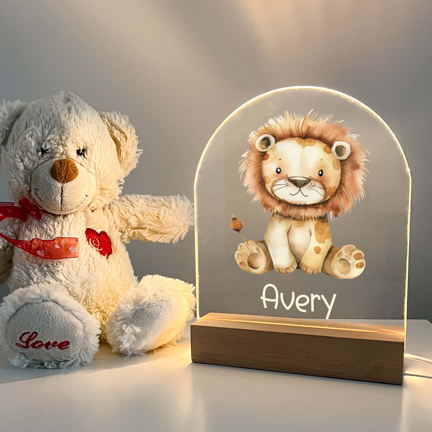 Personalized Custom Cute Lion Night LED Lamp For Kids Room, Baby Gift, Girls Boys Night Light, Bedroom Nursery Decor, Night Light Gift