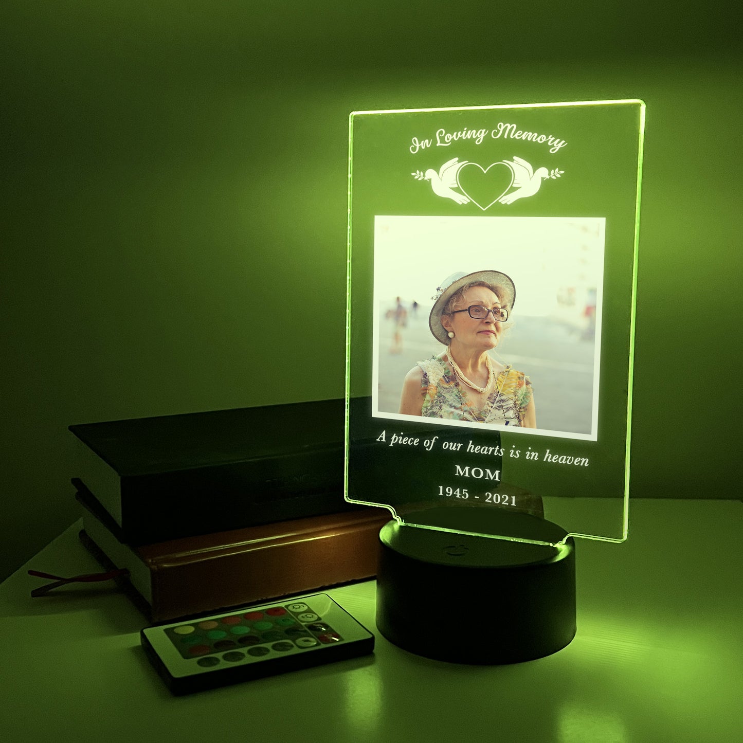 Personalized Unique Sympathy Gifts LED light, 16 COlors For Loss Custom In Loving Memory Loved One Light Up Picture Frame Photo & Text Memorial Plaque Night Lamp