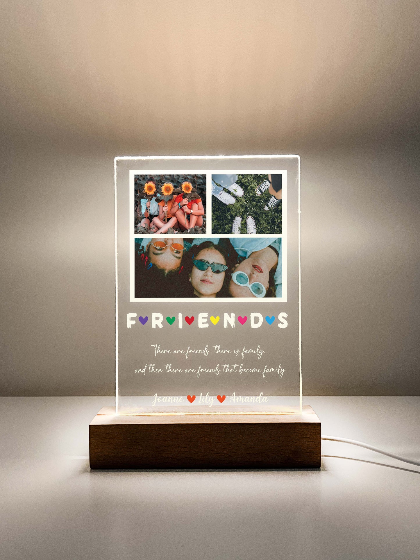 Custom Photo Picture Personalized LED Night Light Up with Wooden Base, Best Friends,  Besties Photo Gifts, Photo Gifts, Family,  Birthday Gift for Friend