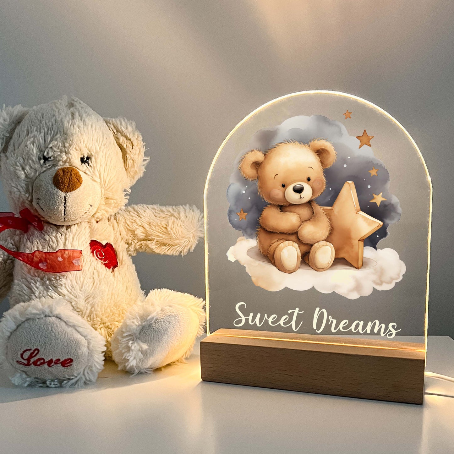 Personalized Sweet Dreams Teddy Bear Night Light Custom Engraved Name Lamp | Night Light Lamp | New Baby Gift | Nursery Gift | Bedroom Decor