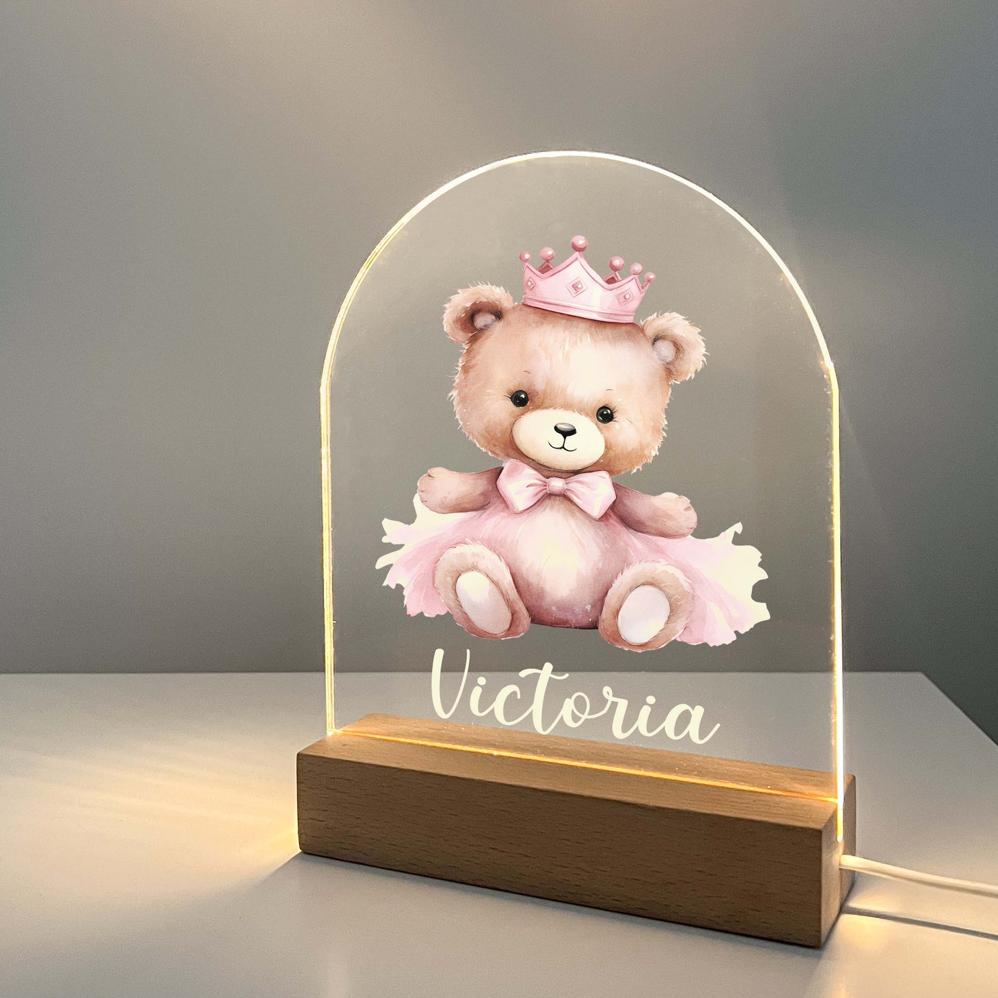 Personalized Cute Baby Bear with Princess Outfit Night LED Lamp For Kids Room, Cute Baby Gift, Custom Girls Boys Night Light, Nursery Decor, Night Light Gift