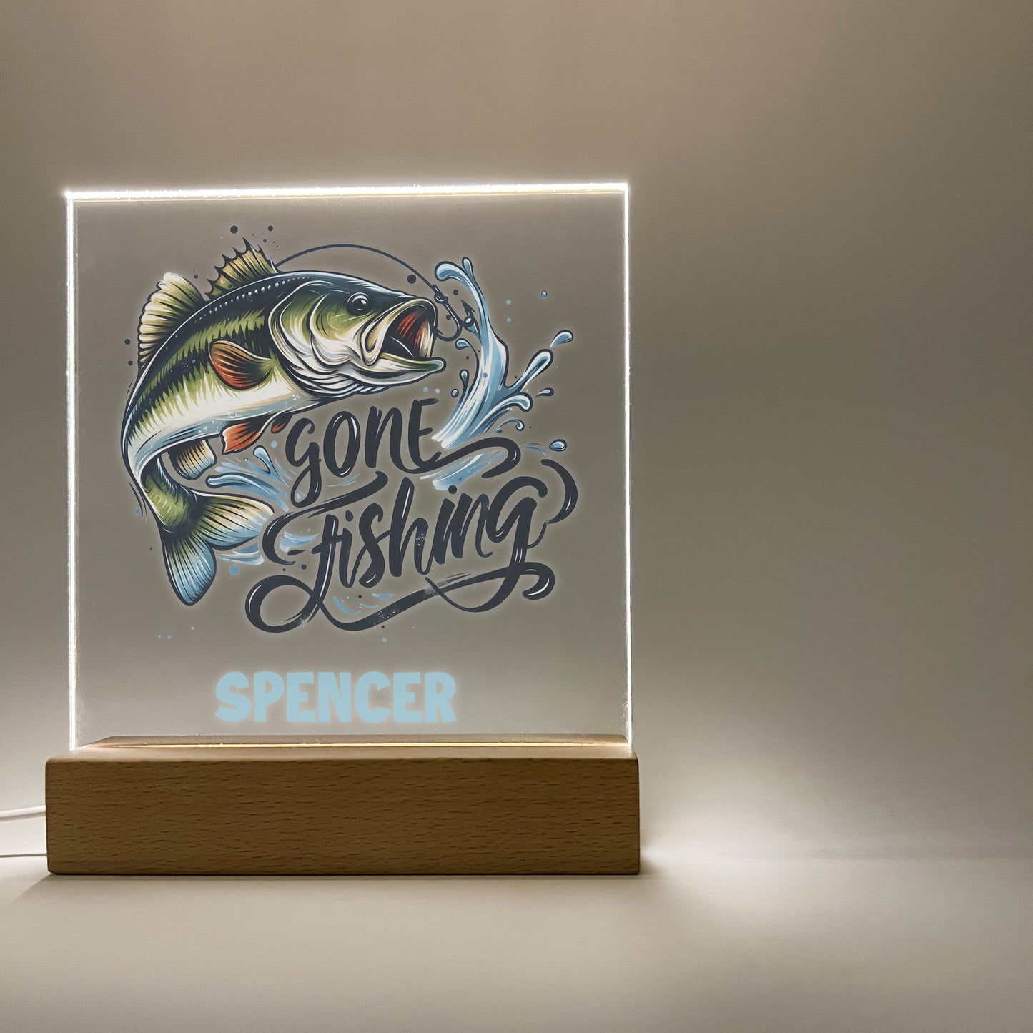 Gone Fishing Night Light Up Desk Table Wooden Stand Room Decor Fish Frame, LED Night Lamp, Engraved Gift, Fishin' Theme, Personalized Free!