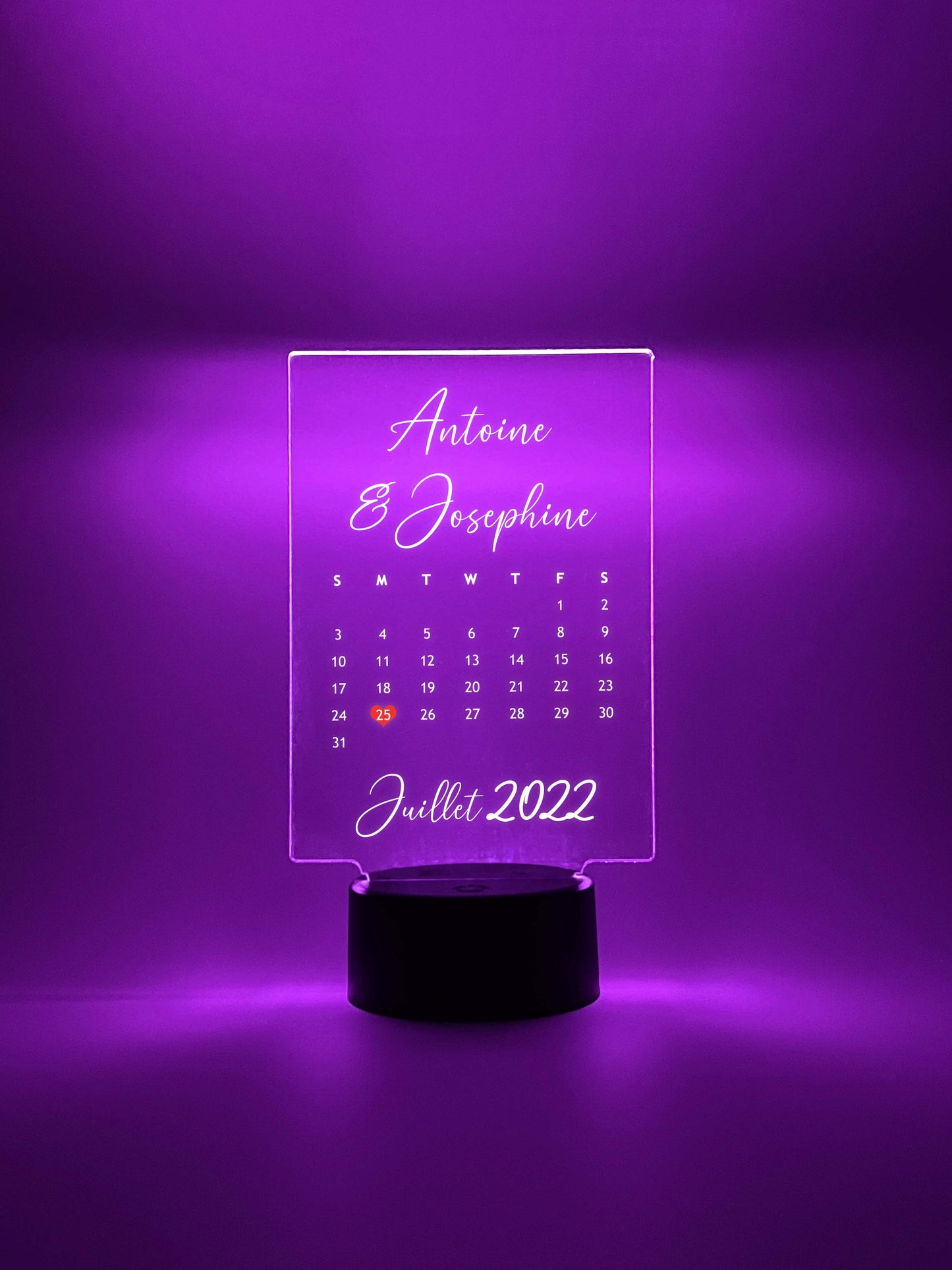 Personalized Anniversary Calendar Night Light LED Light Stand, 16 Colors,  Wedding Couples | Date, Month |Memories |Gifts