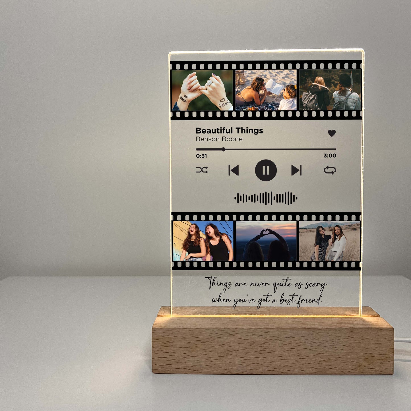 Personalized Song Movie Film Night Light with Photo and Wooden Base , Besties Photo Gifts, Photo Keepsake, Photo Gifts, Personalized Gift for BFF Birthday!