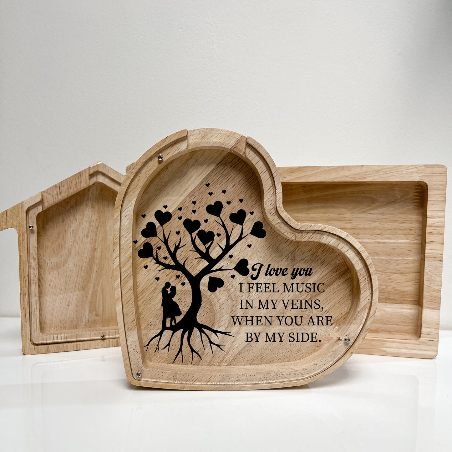 Personalized Wooden Keepsake Box, Family Tree Couple Love, Memory Collection Box, Money Bank, Valentines Day Gift for Her, I Love You Gift, Heart box