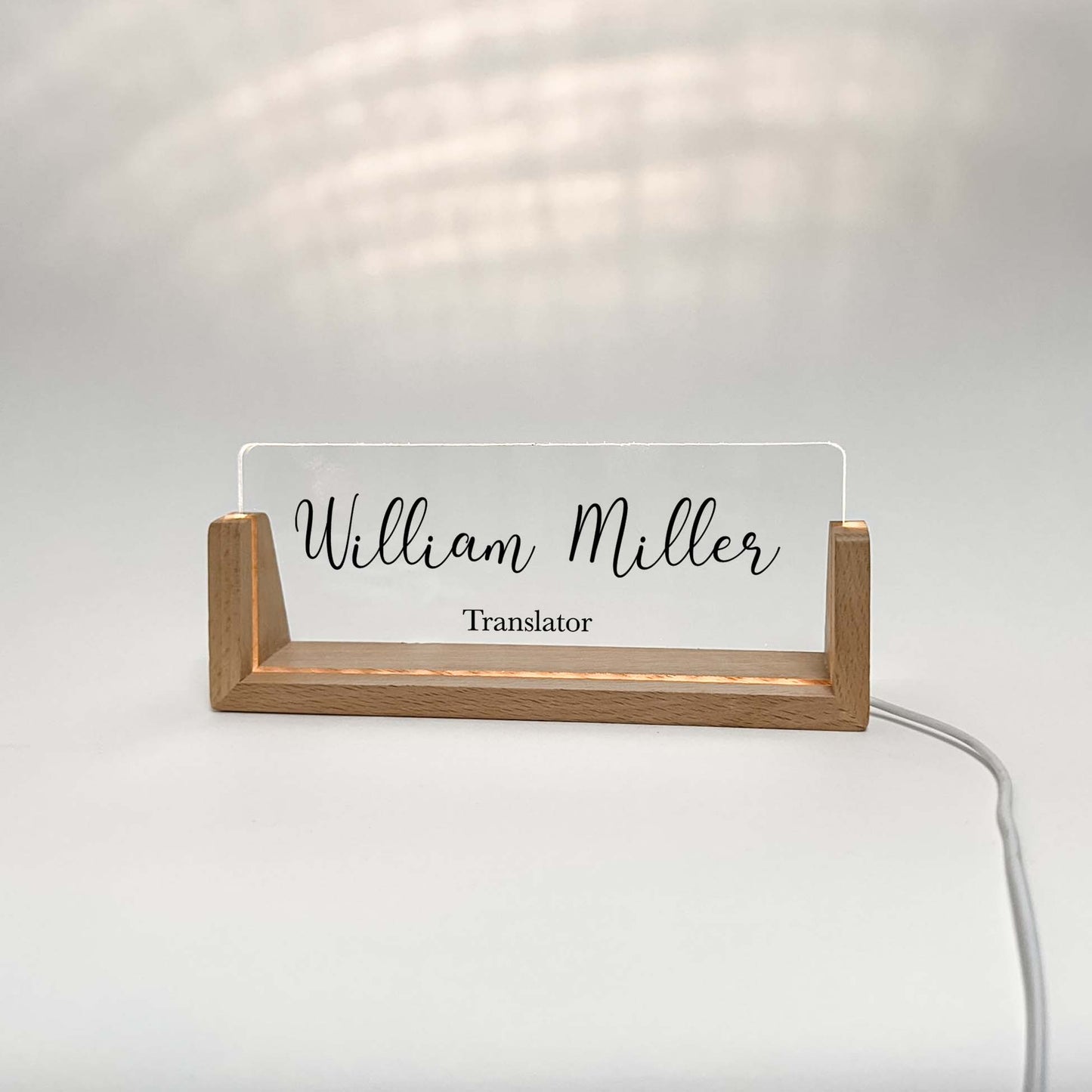 Personalized Desk Name Plate With Wooden Base, script, Lighted LED Light Nameplate, Desk Accessories, Office Gifts for Boss Coworkers, New Job Gifts